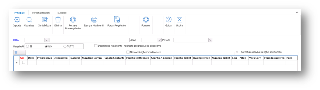 Importazione file xml corrispettivi